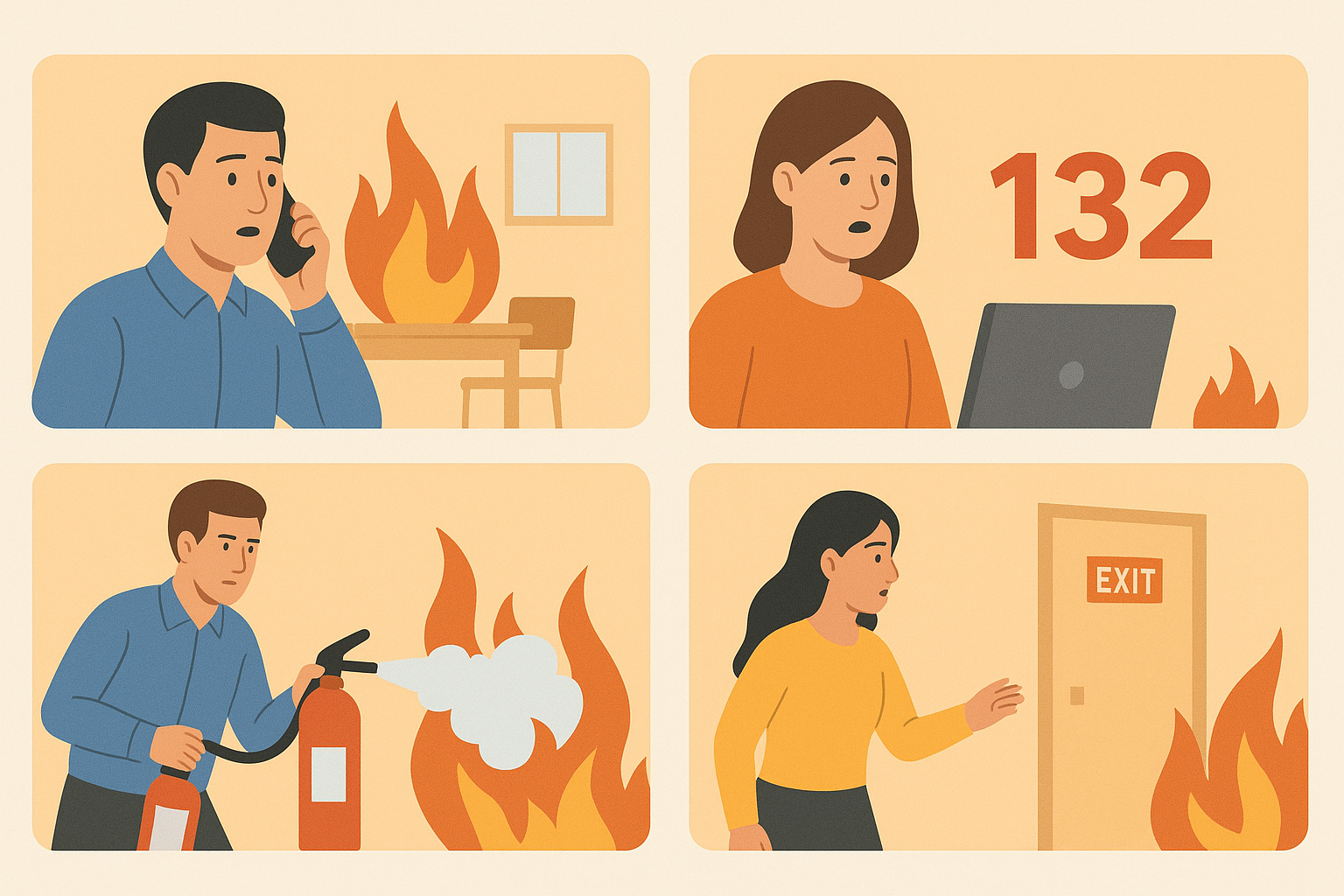 Ilustración sobre cómo actuar en un incendio